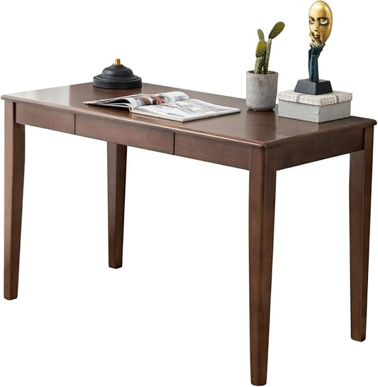 Solid Wood Desk with Drawer, Wooden Home Office Desk for Work, Student Computer Desk for Small Spaces, Gaming Study PC Desk for Bedroom, Easy to Assemble (Walnut Color 39 inch) by Unknown