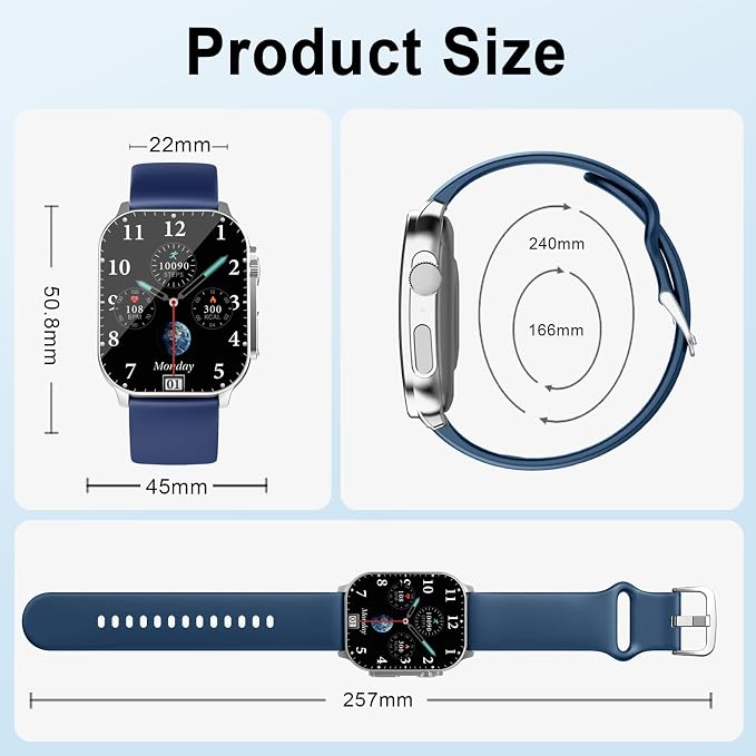 Smart Watch for Men, 2.01" AMOLED Curved HD Screen Smart Watch, Fitness Tracker with 24/7 Heart Rate/Sleep Monitor, IP68 Waterproof Running Watch, Compatible with iOS & Android for Daily Workout Blue - Image 6