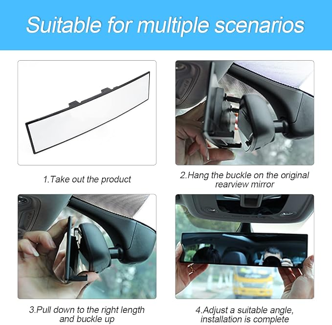 8sanlione Car Rearview Mirrors, Shock Resistant Interior Clip-on Panoramic Rear View Mirror for Car, Wide Viewing Range, 12 inch HD Universal Use for Cars, SUVs, Trucks, Vehicles (White) - Image 5