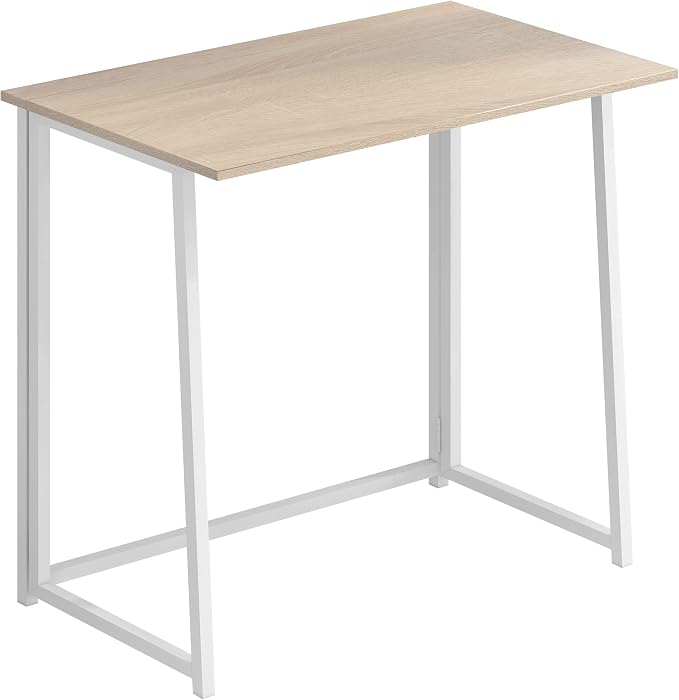 4NM 31.5" Small Folding Desk, Foldable Computer Home Office Desk, Study Writing Table for Small Space Saving Bedroom, Easy Assembly - Natural and White - Image 8