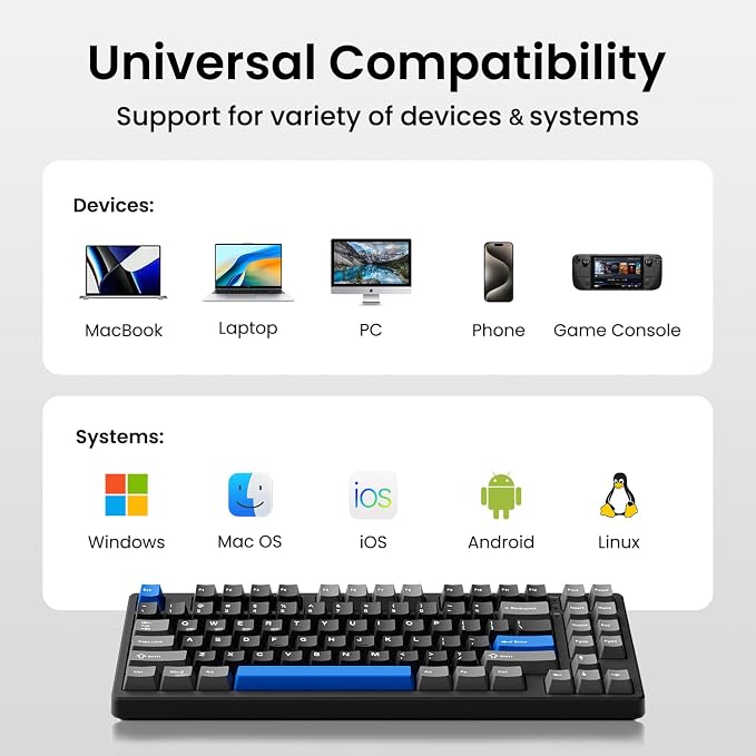 Kisnt KN85 Wireless Mechanical Keyboard, 75% Layout, Bluetooth/2.4GHz/USB-C, Custom RGB Backlit, Hot-Swappable Linear Switch, Creamy Sound for Gaming/Typing (Textured Black) - Image 6