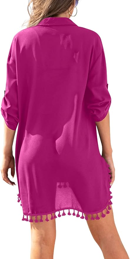 Yincro Women Swimsuit Cover Up Shirt 2026 Tassel Beach Bathing Suit for Swimwear Bikini Dress - Image 3