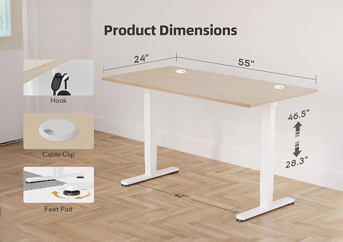YDN 55 x 24 Inch Nature Electric Standing Desk | Adjustable Height, Sit Stand, Cable Management, Ergonomic, Home Office - Image 3
