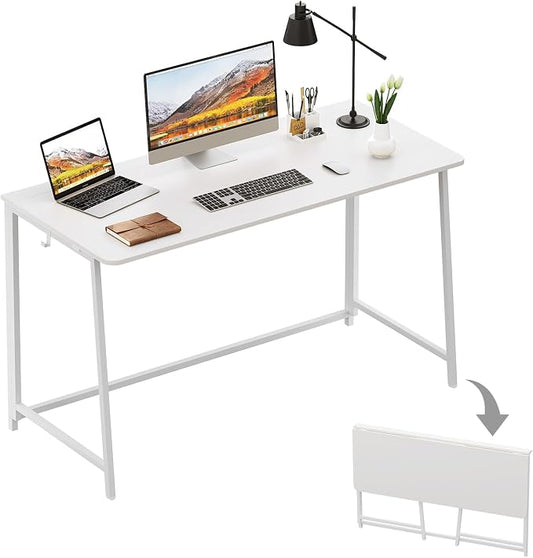 WOHOMO Folding Desk, 47.2" Foldable Computer Desk for Bedroom, Space Saving Computer Table Writing Workstation for Home Office, Easy Assembly, White | Easy Assembly and Fold, Sturdy Home office desks for Study Bedroom Dorm Space Saving Writing Work Apa... by WOHOMO