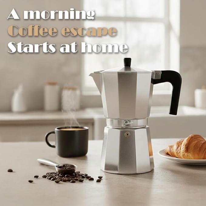 9 Cup Stovetop Espresso Maker Italian Moka Pot, Stove Top Cuban Coffee Maker, Greca Mocha Pot(Basic, 15 oz/450ml) - Image 3