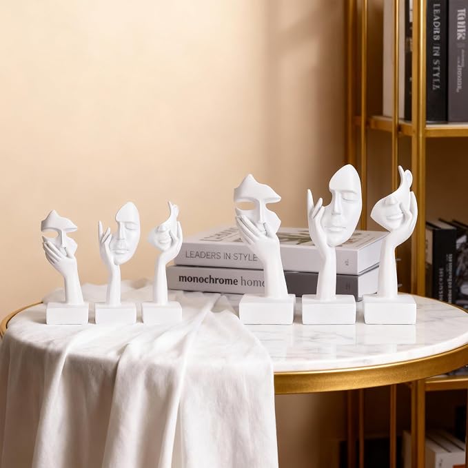 3 Pcs Thinker Large Statue Set - White Art Abstract Home Accent Figurines for Living Room, Bedroom, Shelves, Office Desktop, Coffee Table Decor, Gift for Women (3 Pcs White, 9") - Image 2