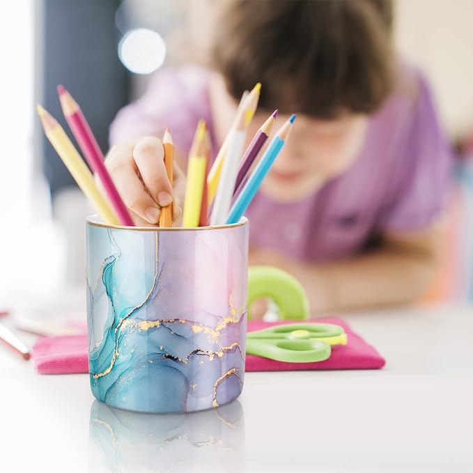 Large Capacity Colored Pen Holder for Desk, Ceramic Pencil Holder Makeup Brush Holders, Desk Accessories & Workspace Organizers for Home, Office, Colorful Green - Image 7