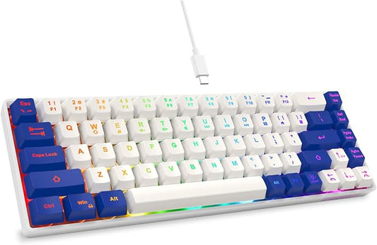 GEODMAER 65% Gaming Keyboard, LED Backlit Mini Wired Keyboard, Ultra-Compact Anti-Ghosting No-Conflict 68 Keys Membrane Gaming Wired Keyboard for PC Laptop Windows Gamer(White-Blue) by GEODMAER