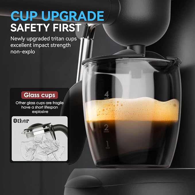 XIXUBX Compact Espresso & Cappuccino Machine, 3.5 Bar with Steam Wand | 800W Fast Heating, Safety Lock & Tritan Cup, One-Touch 4-Cup Brewing & Powerful Steam for Latte, Black for Home & Office - Image 4