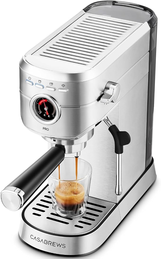 CASABREWS 5418 PRO Espresso Machine with Fast Heating System and Steam Wand | Brew Ready in 5 Seconds, Brews 2+ Milk Drinks in A Row, 20-Bar Pump, Built-in Pressure Gauge, Pro Steam Wand for Lattes by CASABREWS