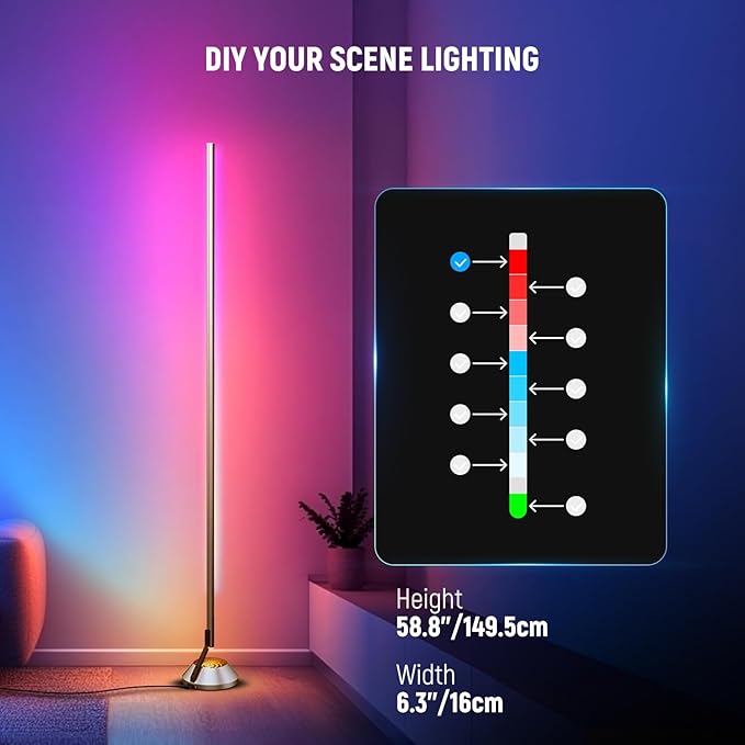 NEEWER Smart RGB IC W Floor Lamp, 1500lm LED Standing Corner Light Compatible with Alexa Google, APP Control/AI DIY/Music Sync/16 Million Colors, Ambience Lighting Bedroom Living Room Home Decor, NF01 - Image 6