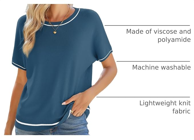 SHEWIN Womens Tops Trendy Short Sleeve Shirts Crewneck Lightweight Knit Sweater Top Business Casual Outfits - Image 4