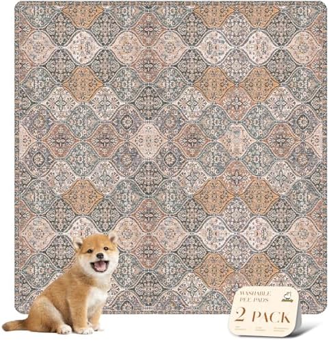 nunubaby Washable Pee Pads for Dogs, Stylish, Non-Slip and Leak-Proof Pee Pads. Reusable Potty Pads for Dogs for Crates and Floors.(Brown/Multi,48" x48" ) by Nunubaby