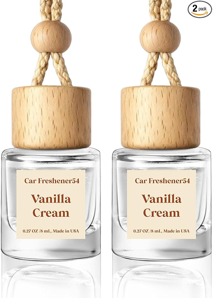 HoogaLife Car Air Freshener Diffuser 2 Pack Hanging Air Freshener Diffuser - Vanilla Cream Fragrance Oil Air D iffuser for Car, 45+ days Long Lasting Fragrance Made in USA C ar Air Fresheners (V54) by HoogaLife