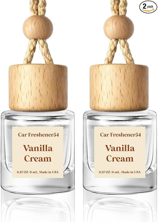 HoogaLife Car Air Freshener Diffuser 2 Pack Hanging Air Freshener Diffuser - Vanilla Cream Fragrance Oil Air D iffuser for Car, 45+ days Long Lasting Fragrance Made in USA C ar Air Fresheners (V54) by HoogaLife