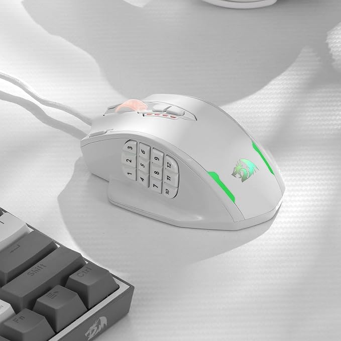 Redragon M908 Impact RGB LED MMO Gaming Mouse with 12 Side Buttons, Optical Wired Ergonomic Mouse with Max 12,400DPI, High Precision, 18 Programmable Macro Shortcuts, Comfort Grip, White | Stable Lag-Free Connection, Redefine Keybinding Macro, Vibing B... - Image 6