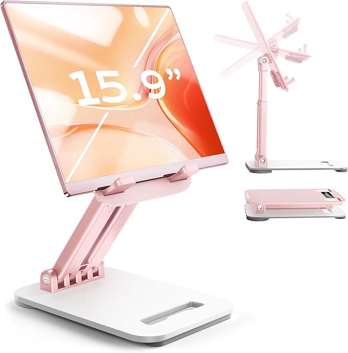 LISEN for iPad Stand Adjustable Tablet Holder Desk, iPad Accessories Pink | Foldable eBook Readers Desk Accessories Fits Kindle Stand 4-15.9" - Image 7