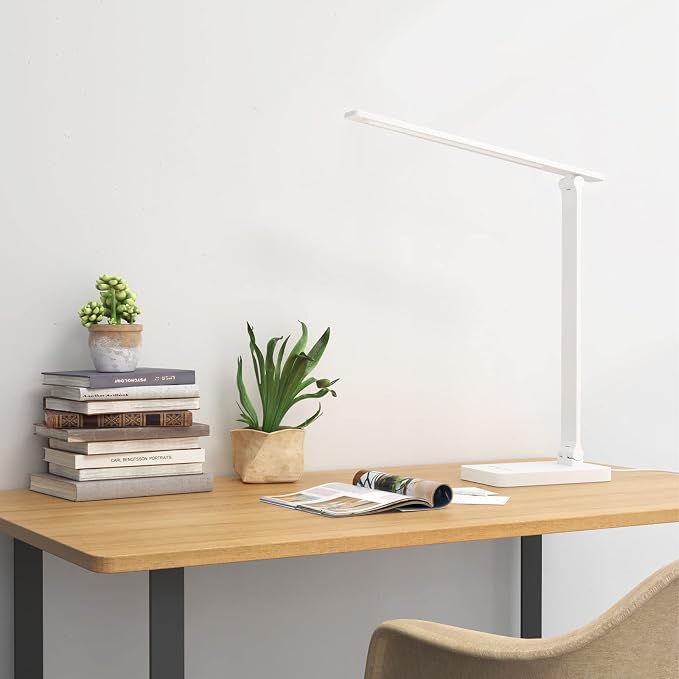 Lepro LED Desk Lamp with USB Charging Port for Dorm Room, 700LM 9.5W, White | Dimmable Table Lamp, 5 Colors 5 Brightness, Eye Caring Task Light for Home Office, Sewing, Crafting, Reading, Nail, Drafts - Image 4