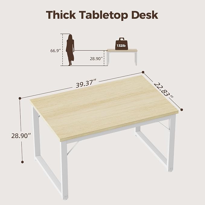 Mericonia 40 Inch Computer Desk, 1" Thick Small Office Table, Oak | Modern Simple Style, Heavy Duty Industrial Frame, Small Study & Writing Table for Home Bedroom Work - Image 2