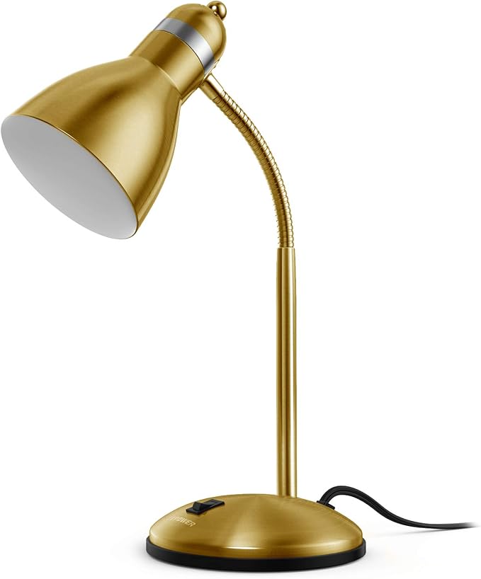 LEPOWER Metal Desk Lamp, Adjustable GooseNeck Reading Light for Bedroom | Compact & Sturdy, Space-Saving for Bedside & Dorm, E26 Table Lamp, Eye-Caring, Ldeal for Study, Office, Back to School by LEPOWER