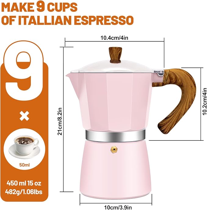 9 Cup Aluminum Espresso Stovetop Moka Pot Express Coffee Maker Percolator Italian Classic Mocha Coffee Machine for Italian and Cuban Cafe Brewing for Home & Camping 450ml 15oz - Image 2
