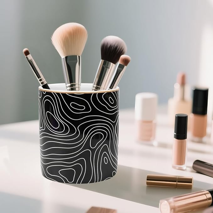 Large Capacity Pen Holder, Pencil Cup for Desk, Cute Makeup Brush Holder, Durable Ceramic Organizer Decor for College, Office, Classroom, Abstract Geometric Pattern - Image 6