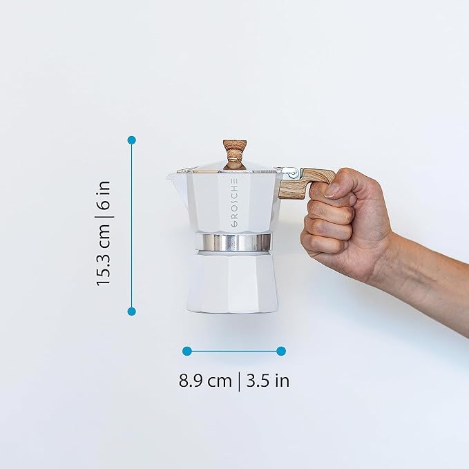 GROSCHE Milano Stovetop Espresso Maker Moka Pot 3 espresso Cup, 5 oz White | Cuban Coffee Maker And Italian Moka Pot For Stovetop Espresso; For Gas, Electric, And Propane Stoves With A Soft-Touch Handle - Image 5