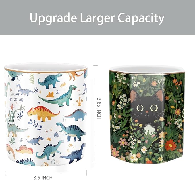 Pen Holder, Pencil Cup for Desk, Cute Makeup Brush Holder, Durable Ceramic Organizer Decor for Room, Office, Classroom, Cute Dinosaur Pattern - Image 2
