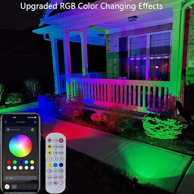 Smart Landscape Spotlights,Solar Low Voltage IP67 Waterproof Outdoor Spot Lights Compatible with APP/Remote Control Color Changing Lights for Yard Garden Pathway Lawn Tree Festival 2pack - Image 2