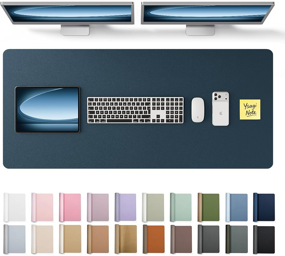 YSAGi Leather Desk Pad Protector, Office Desk Mat, Large Mouse Pad, Non-Slip PU Leather Desk Blotter, Laptop Desk Pad, Waterproof Desk Writing Pad for Office and Home (Dark Blue, 47" x 17") by YSAGi