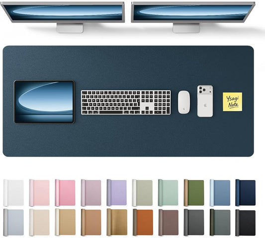YSAGi Leather Desk Pad Protector, Office Desk Mat, Large Mouse Pad, Non-Slip PU Leather Desk Blotter, Laptop Desk Pad, Waterproof Desk Writing Pad for Office and Home (Dark Blue, 47" x 17") by YSAGi