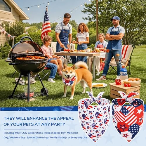 Vivifying 4th of July Dog Bandana, 2 Pack Double-Sided Triangle Patriotic Scarves with American Flag, Star & Stripes Pattern, Polyester Pet Accessories for Independence Day and Memorial Day (Large) - Image 6
