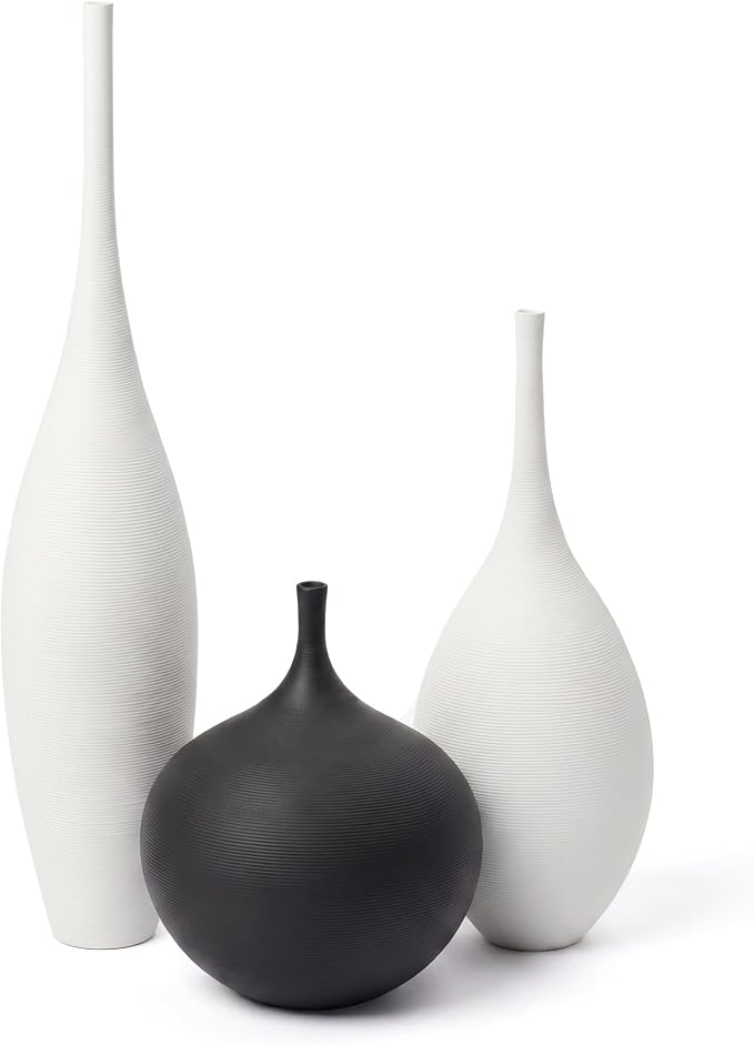Relexome White Ceramic Vase Modern Wabi-Sabi Black Flower Vase Set of 3 Decorative Aesthetic Vases for Centerpieces Pampas Matte Minimalist Vases for Living Room Table Shelf Home Decor Gift by Relexome