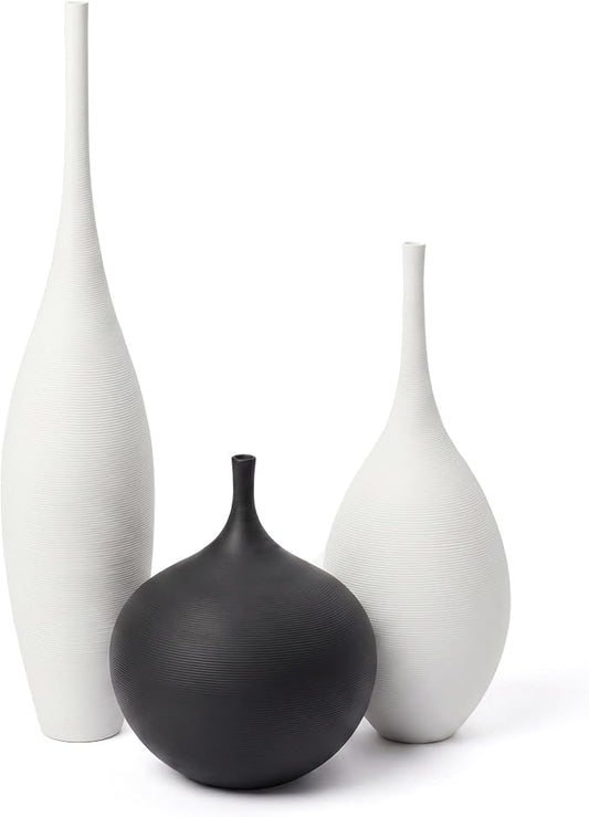 Relexome White Ceramic Vase Modern Wabi-Sabi Black Flower Vase Set of 3 Decorative Aesthetic Vases for Centerpieces Pampas Matte Minimalist Vases for Living Room Table Shelf Home Decor Gift by Relexome