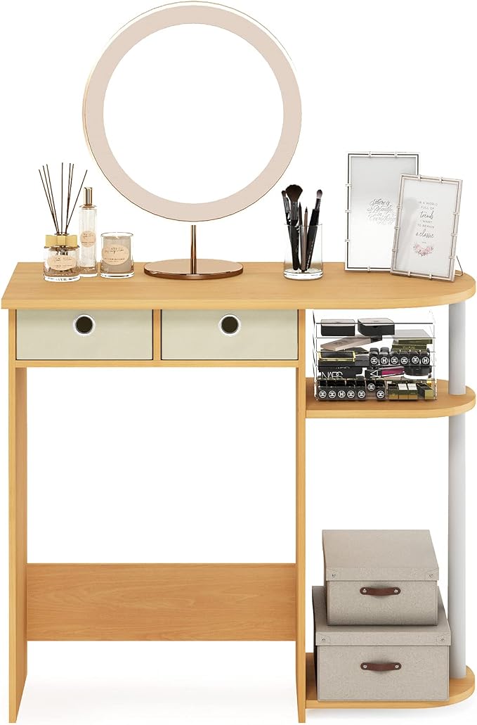 Furinno Go Green Desk, 31.5" Wide Gaming Desk with 2 Side Shelves and Storage Bins, Computer Desk, Office Desk for Home Office, Study Room, Dorm, Bedroom, Beech - Image 5