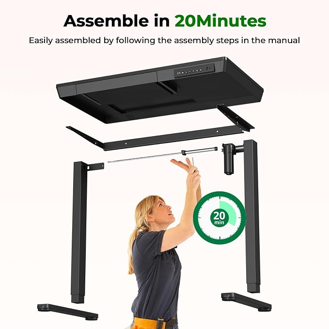 35" Electric Standing Desk with Drawer, 4 Lockable Wheels | Height Adjustable Quick Install One-Piece Tabletop with USB Charging Port, Small Sit to Stand up Desk for Home Office, Black - Image 7