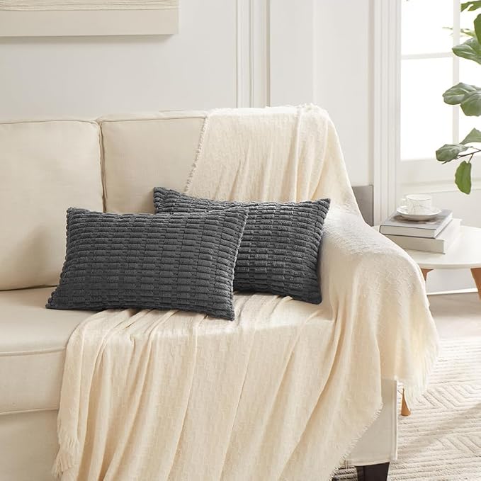 Fancy Homi 4 Packs Decorative Throw Pillow Covers for Living Room Couch Bed, Modern Farmhouse Boho Home Décor Accent Cushion Case, 20" x 12", Dark Gray - Image 6