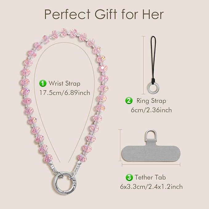 SURPHY Phone Charm, Handmade Beaded Phone Wrist Strap with Tether Tab | Phone Charm Strap, Phone Chain with Premium Metal Buckle, Wrist Strap Fits Cellphone Cases, Wallets, Bags, Keys - Image 2