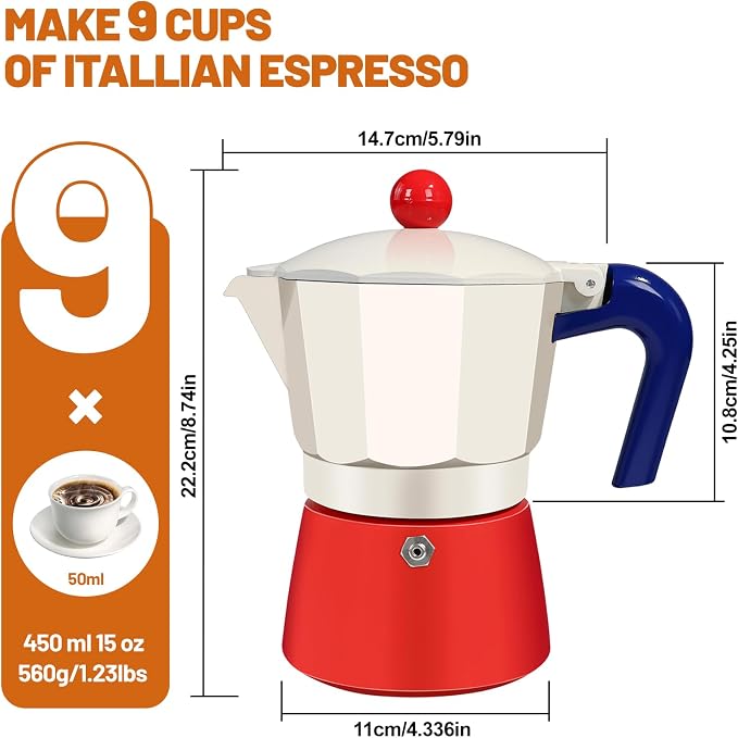 9 Cup Aluminum Espresso Stovetop Moka Pot Express Coffee Maker Percolator Italian Classic Mocha Coffee Machine for Italian and Cuban Cafe Brewing for Home & Camping 450ml 15oz - Image 2