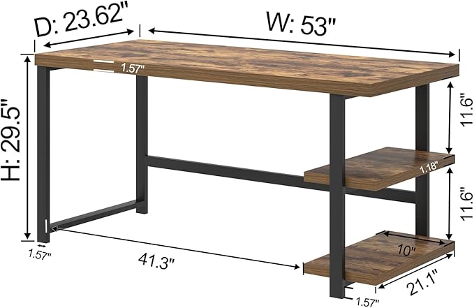 EXCEFUR Modern Computer Desk, Home Office Desk with Storage Shelf, Wood Study Writing Table Workstation for Bedroom Living Room, Rustic Brown, 53 Inch - Image 2