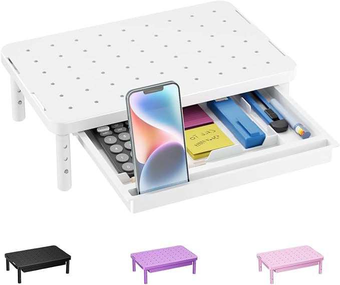 WALI Computer Monitor Stand with Storage, Desk Monitor Riser 3 Height Adjustable, Laptop Riser with Airflow Vents, Desk Organizer for Computer, Laptop, Printer (PTT002-W), 1 Pack, White by WALI