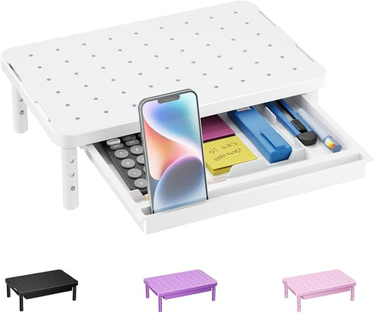 WALI Computer Monitor Stand with Storage, Desk Monitor Riser 3 Height Adjustable, Laptop Riser with Airflow Vents, Desk Organizer for Computer, Laptop, Printer (PTT002-W), 1 Pack, White by WALI