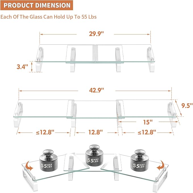 Hemudu Dual Monitor Stand, Computer Monitor Stand, Desktop Organizer, Monitor Stand Riser for PC, Computer, Laptop Clear HD02T-301 - Image 6