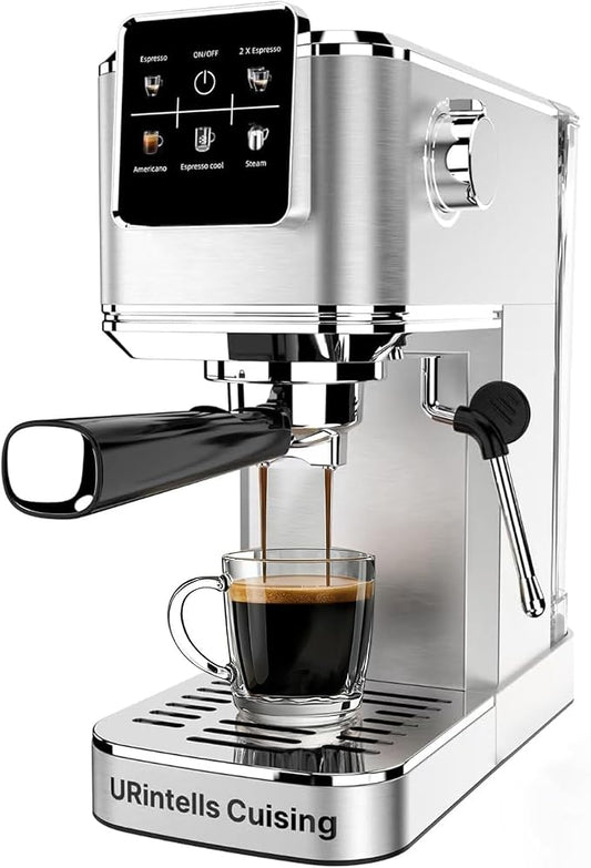 URintells Cuising Espresso Machine with Touchscreen And Cold Brew | 20Bar Pump,Stainless Steel Espresso Maker with Powerful Steam Milk Frother for Cappuccino Latte,Iced Americano by URintellsCuising
