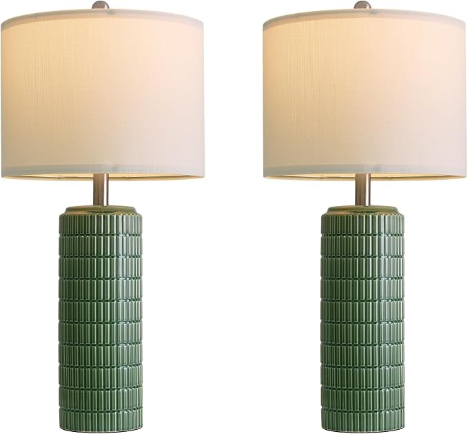 PoKat 27.5" Dark Green Ceramic Table Lamps for Living Room, Farmhouse Table Lamps Set of 2 for Bedroom Night Stands, Modern Bedside Lamps for End Side Table, Vintage Nightstand Decor Lamps Home Office - Image 9