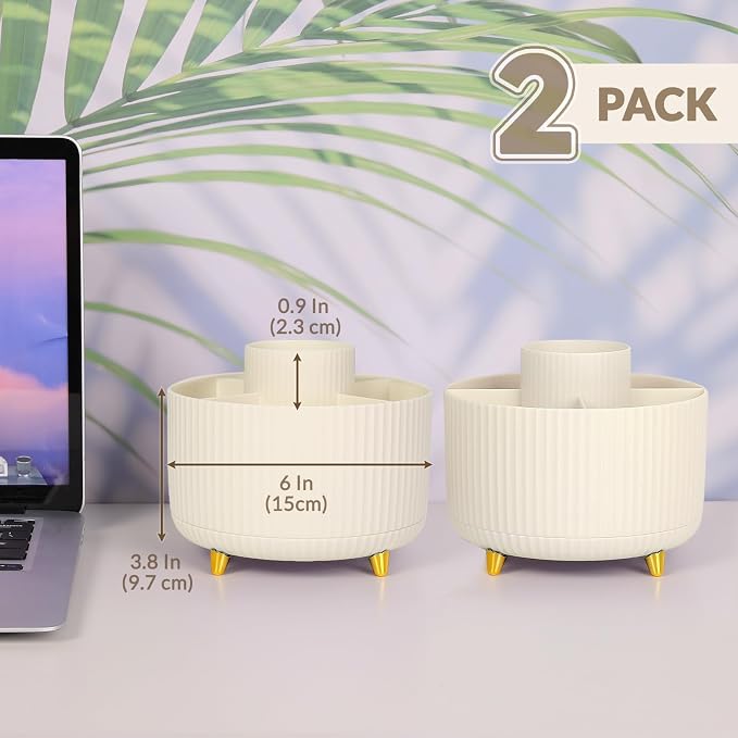SKYDUE 2 Pack Pen Holder, 360 Degree Rotating Pencil Holder for Desk Organizer, Rotating Desktop Pen Organizer with 5 Slots, Office Supplies, Pencil Cup for Office, School, Home - Image 2