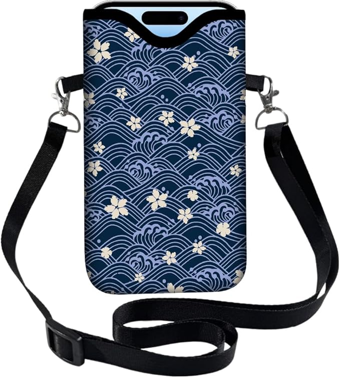 Floral Neoprene Phone Sleeve Pouch with Adjustable Strap Neck Lanyard Fits Most Smartphones 7.1 x 3.9 Inch Cute Cell Phone Crossbody Bag Waterproof Carrying Cellphone Case Bag for Women by PRESSINART