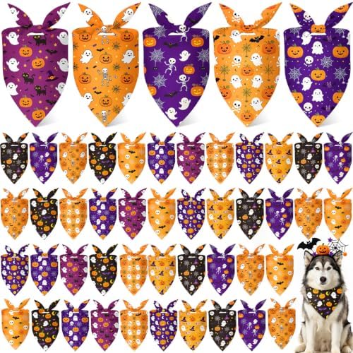 Weewooday 50 Pcs Halloween Dog Bandanas Bulk for Charm Large Pets by Weewooday