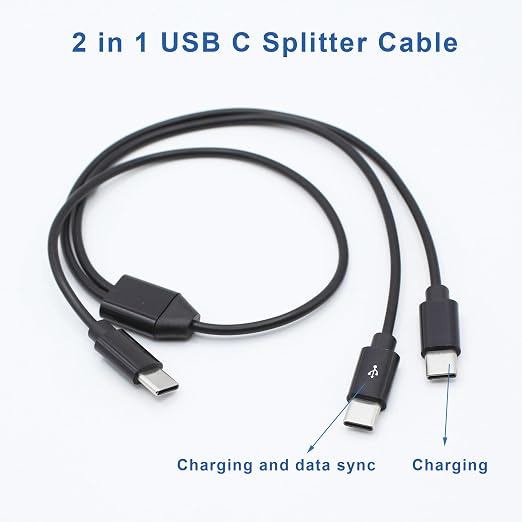 2 in 1 USB Type C Splitter Cable,USB C Male to 2 USB C Male Data Snyc and Charging Cord,USB C Multi Charging Cable for Cell Phones,Tablets and More(1.6FT/0.5M) - Image 2