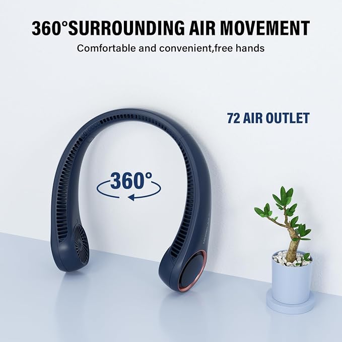 Morelax Neck Fan, USB Rechargeable Personal Fan,Hand Free Bladeless Portable Fans,4000 mAh, 3 Speeds,72 Air Faster softer 360° Cooling, Ultra Quiet,Gift Suitable for Home, Office, Travel, Sports - Image 2